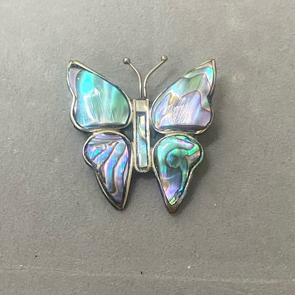 Vintage Mexico Alpaca Abalone Butterfly Brooch 🦋